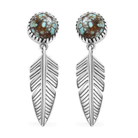 D'Joy Artisan Crafted Blue Moon Turquoise Feather Earrings in Sterling Silver 4.00 ctw