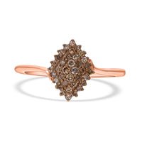 Natural Champagne Diamond Cluster Ring in Vermeil RG Over Sterling Silver (Size 10.0) 0.25 ctw
