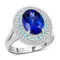 Certified & Appraised Rhapsody 950 Platinum AAAA Tanzanite and Paraiba Tourmaline, E-F VS Diamond Ring (Size 10.0) 10.60 Grams 5.55 ctw - Sticky add to cart bar