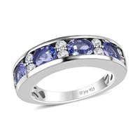 Tanzanite, Moissanite Half Eternity Band Ring in Platinum Over Sterling Silver (Size 5.0) 1.60 ctw