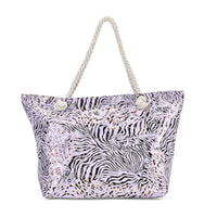 Black Zebra Printed Polyester and Cotton Large Tote Bag (15"x7.9"x15") with handle Drop