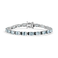 Mangoro Aquamarine, Kanchanaburi Blue Sapphire Tennis Bracelet in Platinum Over Sterling Silver