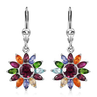 TLV Orissa Rhodolite Garnet, Multi Gemstone Floral Lever Back Earrings in Platinum Over Sterling Silver 6.00 ctw