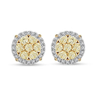 14K Yellow Gold Natural Yellow and White Diamond Earrings 0.75 ctw