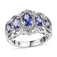 Tanzanite 5 Stone Ring in Platinum Over Sterling Silver (Size 10.0) 1.20 ctw