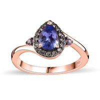 Tanzanite, Multi Gemstone Ring in Vermeil RG Over Sterling Silver (Size 10.0) 0.90 ctw