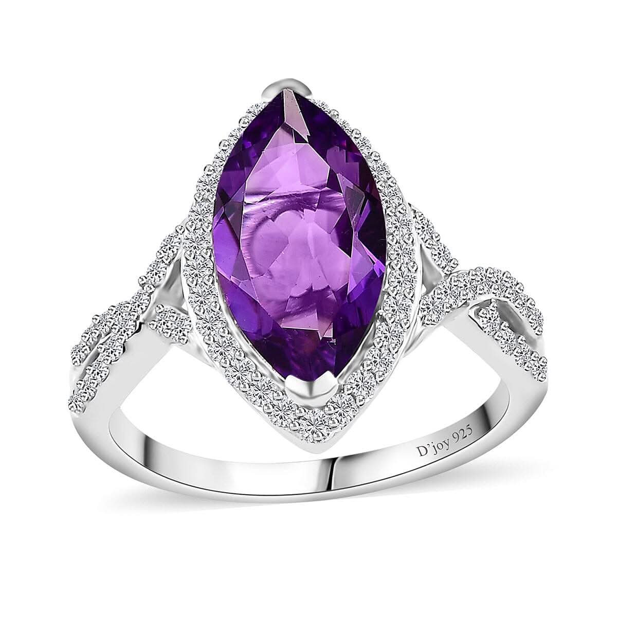 Premium Moroccan Amethyst, White Zircon Criss Cross Ring in Platinum Over Sterling Silver (Size 6.0) 3.25 ctw