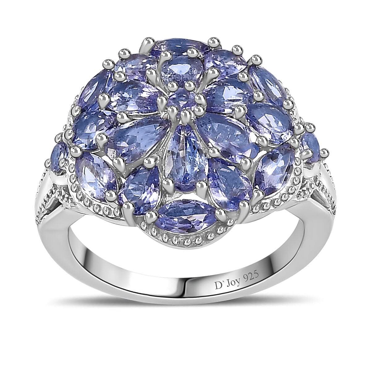 Tanzanite Cluster Ring in Platinum Over Sterling Silver (Size 5.0) 3.00 ctw