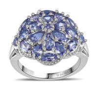 Tanzanite Cluster Ring in Platinum Over Sterling Silver (Size 5.0) 3.00 ctw