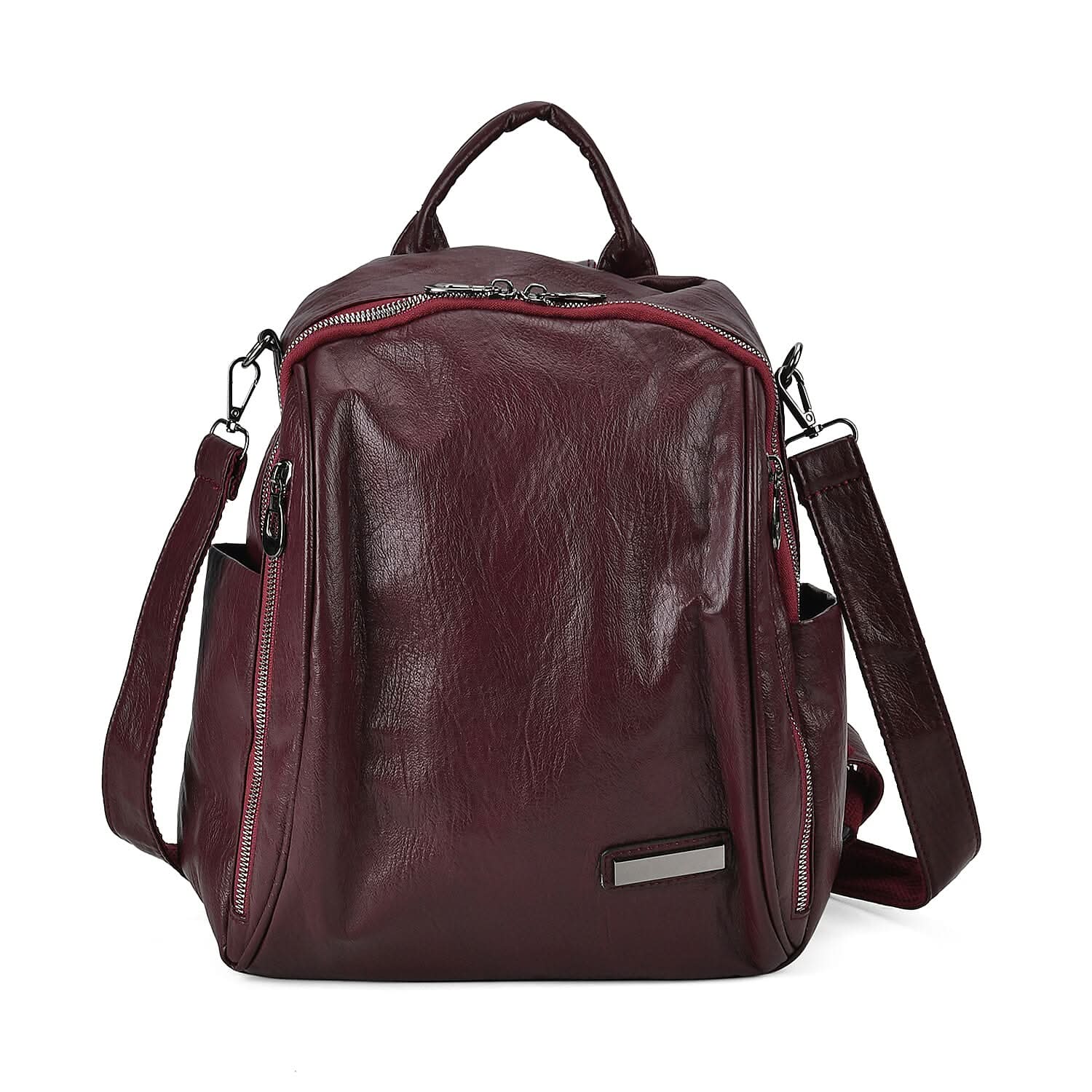 Burgundy Faux Leather Crossbody Bag (10"x5"x13.4") with Handle Drop and Shoulder Strap (47")