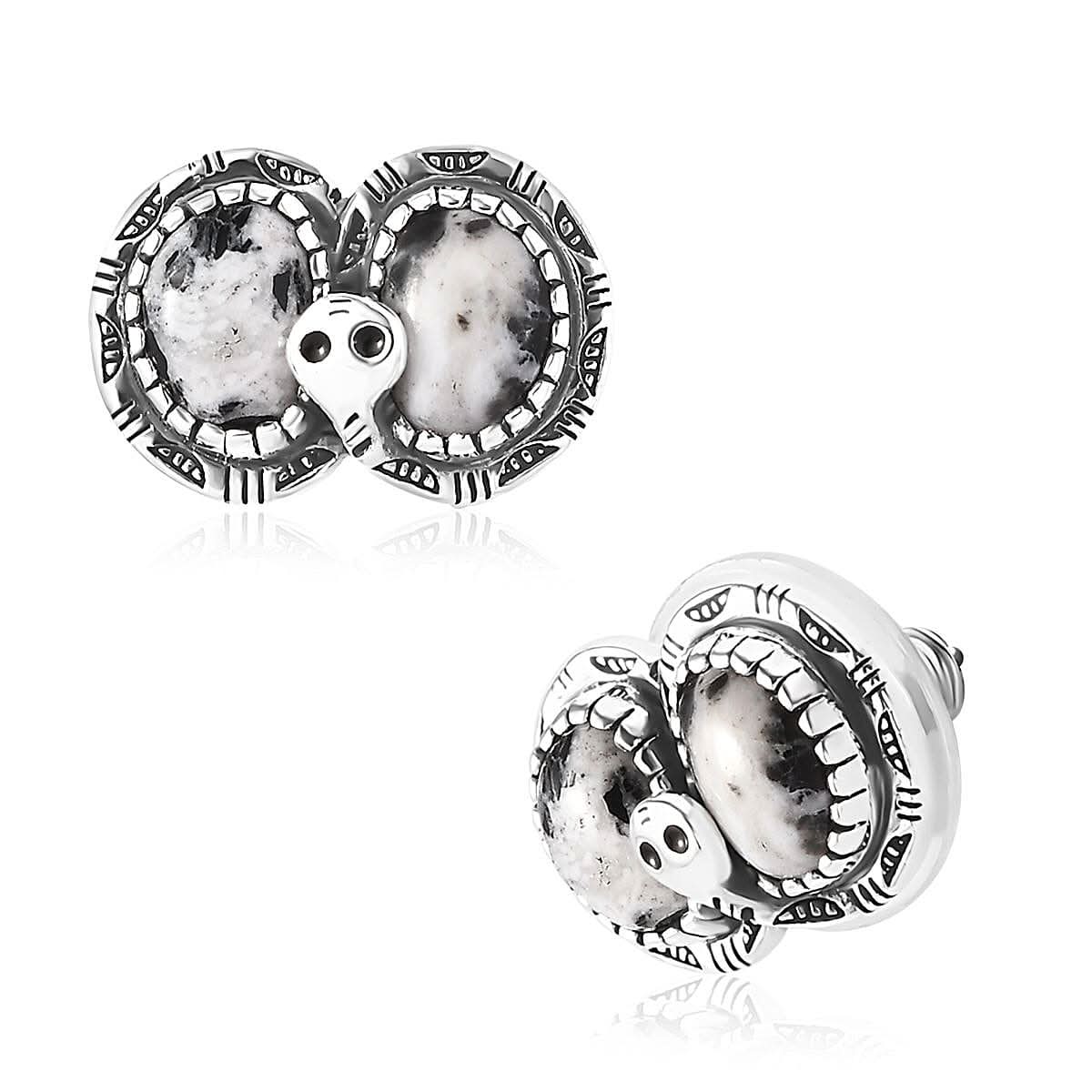 Artisan Crafted White Buffalo Snake Earrings in Black Oxidized Sterling Silver 3.75 ctw