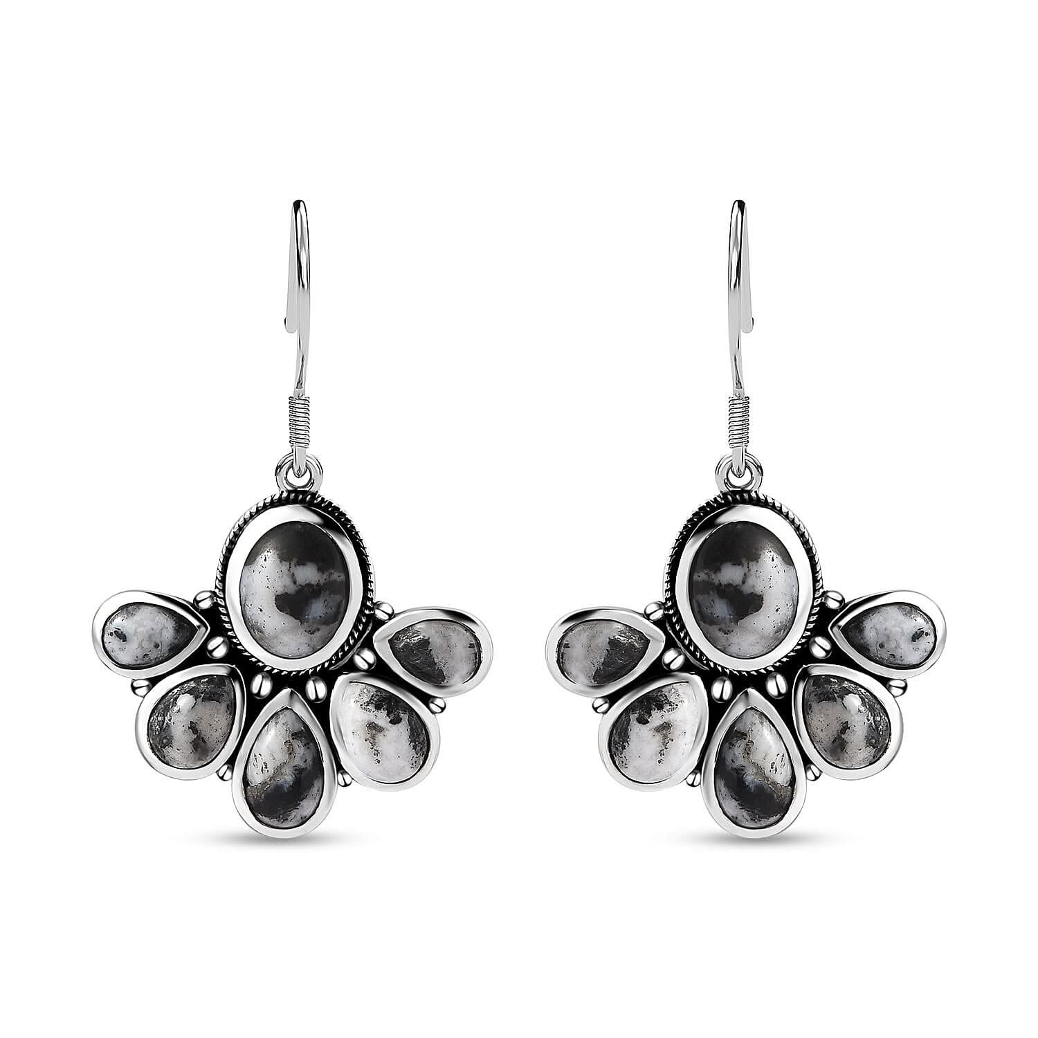 Artisan Crafted White Buffalo Earrings in Black Oxidized Sterling Silver 10.90 ctw