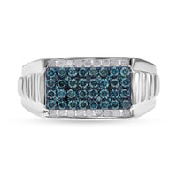 Venice Blue Diamond I1-I2 and White Diamond Men's Ring in Platinum Over Sterling Silver (Size 10.0) 1.00 ctw