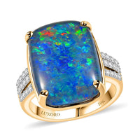 Luxoro 10K Yellow Gold Premium Boulder Opal (Triplet), Moissanite Ring (Size 10.0) 9.75 ctw
