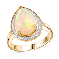 Luxoro 10K Yellow Gold AAA Ethiopian Welo Opal, Diamond (0.30 cts) Ring (Size 10.0) 4.40 ctw