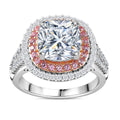 oissanite and Madagascar Pink Sapphire Double Halo Ring in Platinum Over Sterling Silver 4.50 ctw - Sticky add to cart bar