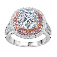 oissanite and Madagascar Pink Sapphire Double Halo Ring in Platinum Over Sterling Silver 4.50 ctw