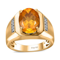 Premium Brazilian Fire Opal, Moissanite Men's Ring in Vermeil YG Over Sterling Silver (Size 10.0) 4.30 ctw