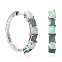 Premium Grandidierite and Ethiopian Welo Opal Hoop Earrings in Platinum Over Sterling Silver 4.10 ctw