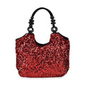 Sparkling Red Sequin Tote Bag (17.7"x3.9"x14") with Wooden Bead Handle - Sticky add to cart bar