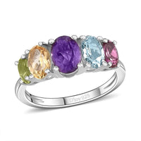 Multi Gemstone 5 Stone Ring in Platinum Over Sterling Silver (Size 10) 2.20 ctw