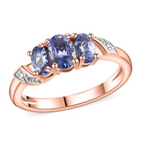 Tanzanite 3 Stone Ring in Vermeil RG Over Sterling Silver (Size 6.0) 1.00 ctw