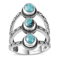 Artisan Crafted Premium Blue Moon Turquoise 3 Stone Ring in Black Oxidized Sterling Silver (Size 10.0) 2.15 ctw - Sticky add to cart bar