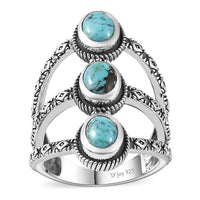 Artisan Crafted Premium Blue Moon Turquoise 3 Stone Ring in Black Oxidized Sterling Silver (Size 10.0) 2.15 ctw