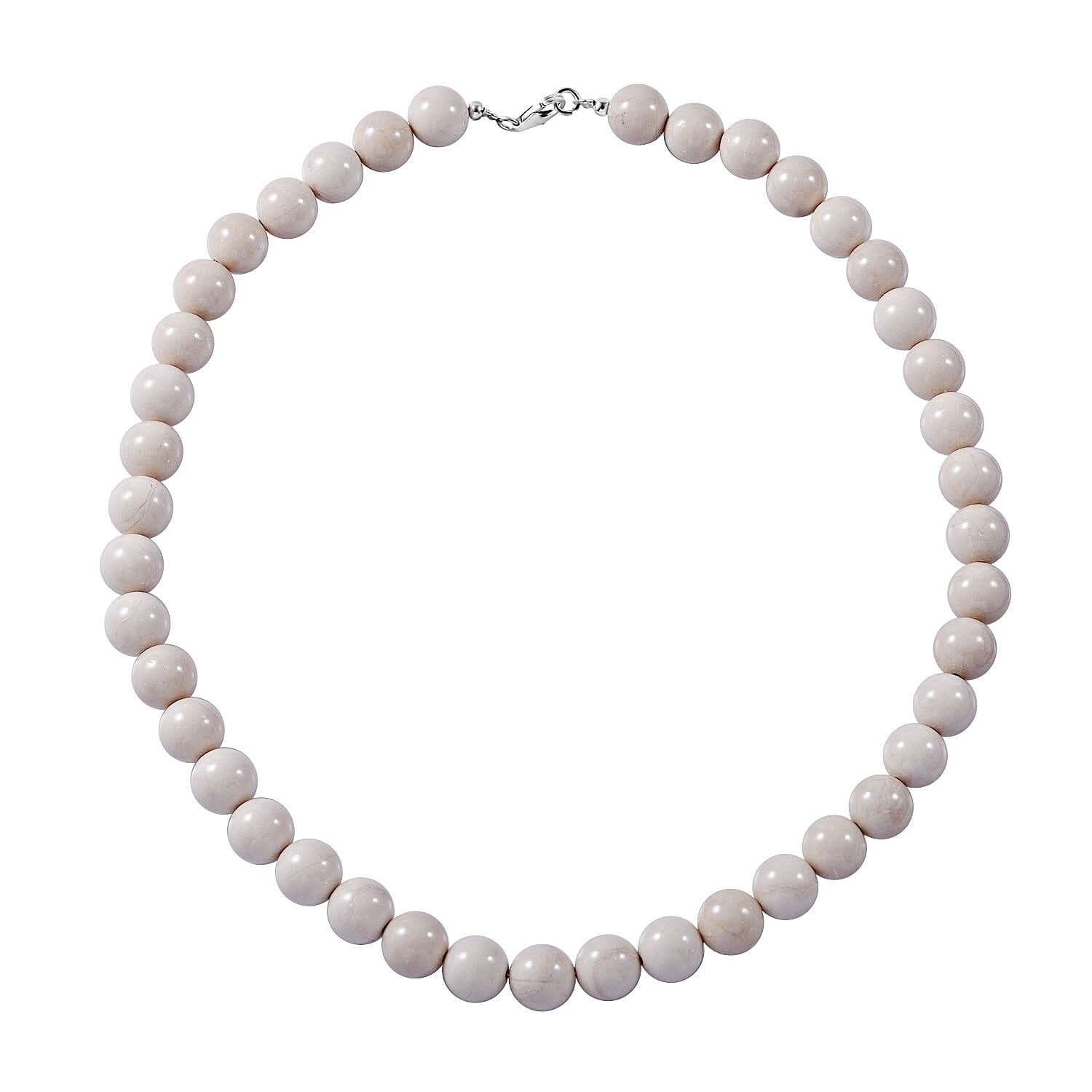 White Calcite Beaded Necklace (18 Inches) in Sterling Silver 320.00 ctw
