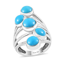 Premium Sleeping Beauty Turquoise 5 Stone Ring in Sterling Silver (Size 10.0) 3.25 ctw