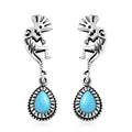 Artisan Crafted Premium Sleeping Beauty Turquoise Kokopelli Earrings in Sterling Silver 1.25 ctw - Sticky add to cart bar