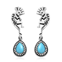 Artisan Crafted Premium Sleeping Beauty Turquoise Kokopelli Earrings in Sterling Silver 1.25 ctw