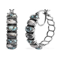 Artisan Crafted Blue Moon Turquoise and White Buffalo Hoop Earrings in Sterling Silver 8.50 ctw