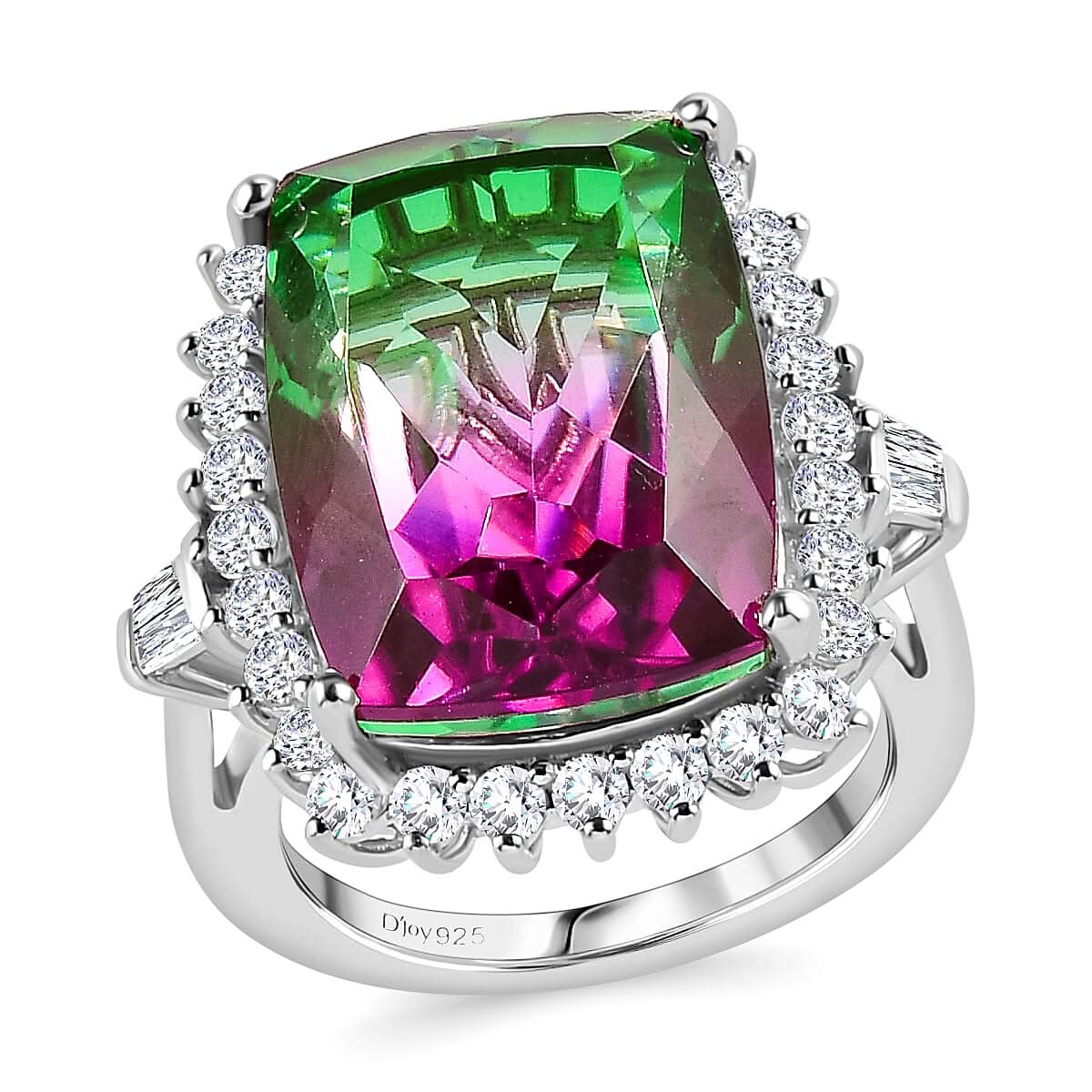 Watermelon Quartz, White Zircon Ring in Platinum Over Sterling Silver (Size 6.0) 16.10 ctw