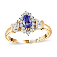 AAA Tanzanite and White Zircon 1.20 ctw Halo Ring in Vermeil Yellow Gold Over Sterling Silver (Size 5.0)