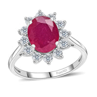 African Ruby (FF), White Zircon Ring in Platinum Over Sterling Silver (Size 6.0) 3.80 ctw