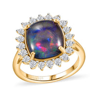 Boulder Opal Triplet, White Zircon Ring in Vermeil YG Over Sterling Silver (Size 6.0) 5.40 ctw