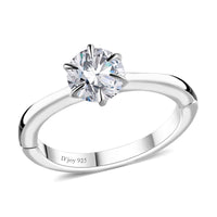 Moissanite (Rnd 6.5mm) Ring in Platinum Over Sterling Silver (Size 6.0) 0.90 ctw