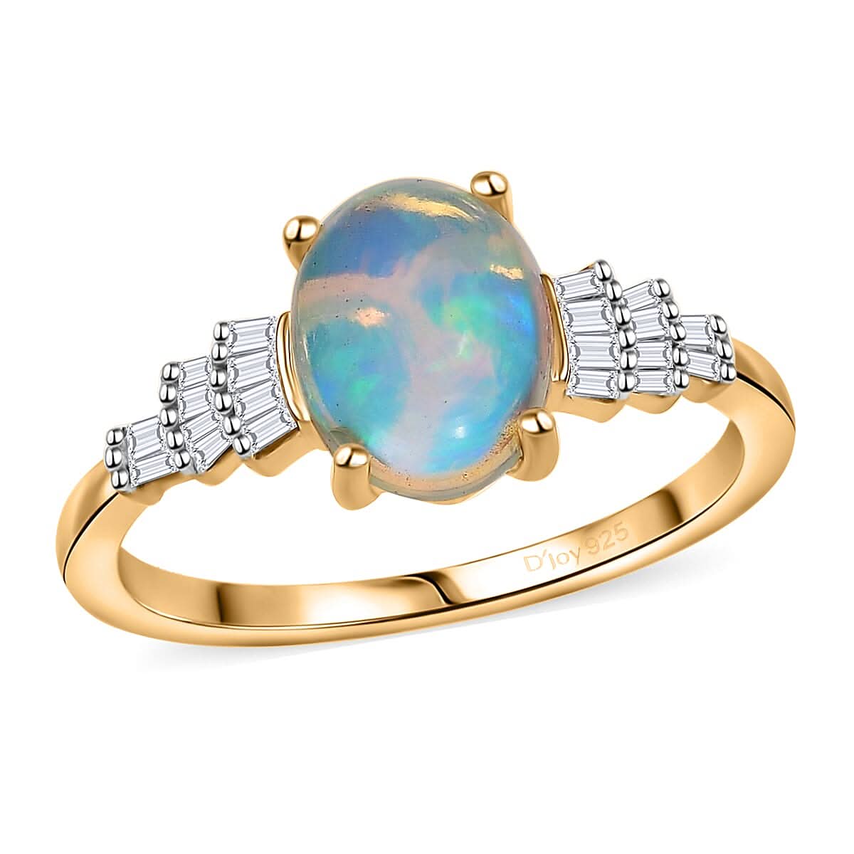 D'Joy Ethiopian Welo Opal, Diamond Ring in 18K Vermeil YG Over Sterling Silver (Size 6.0) 1.35 ctw