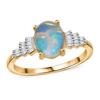 D'Joy Ethiopian Welo Opal, Diamond Ring in 18K Vermeil YG Over Sterling Silver (Size 6.0) 1.35 ctw