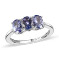 Tanzanite 3 Stone Ring in Platinum Over Sterling Silver (Size 5.0) 1.25 ctw - Sticky add to cart bar
