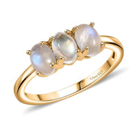 Rainbow Moonstone 2.15 ctw 3 Stone Ring in Vermeil Yellow Gold Over Sterling Silver