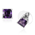 Asscher Cut Moroccan Amethyst 2.25 ctw Solitaire Stud Earrings in Platinum Over Sterling Silver - Sticky add to cart bar