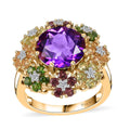 Premium Moroccan Amethyst and Multi Gemstone Cluster Ring in Vermeil Yellow Gold Over Sterling Silver (Size 10.0) 5.25 ctw - Sticky add to cart bar