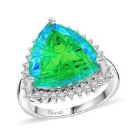 Peacock Quartz, White Zircon Ring in Platinum Over Sterling Silver (Size 6.0) 11.00 ctw