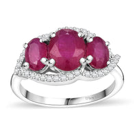 Niassa Ruby (FF), White Zircon Ring in Platinum Over Sterling Silver (Size 6.0) 3.30 ctw