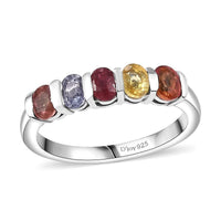 Multi Sapphire 5 Stone Ring in Platinum Over Sterling Silver (Size 6.0) 1.35 ctw