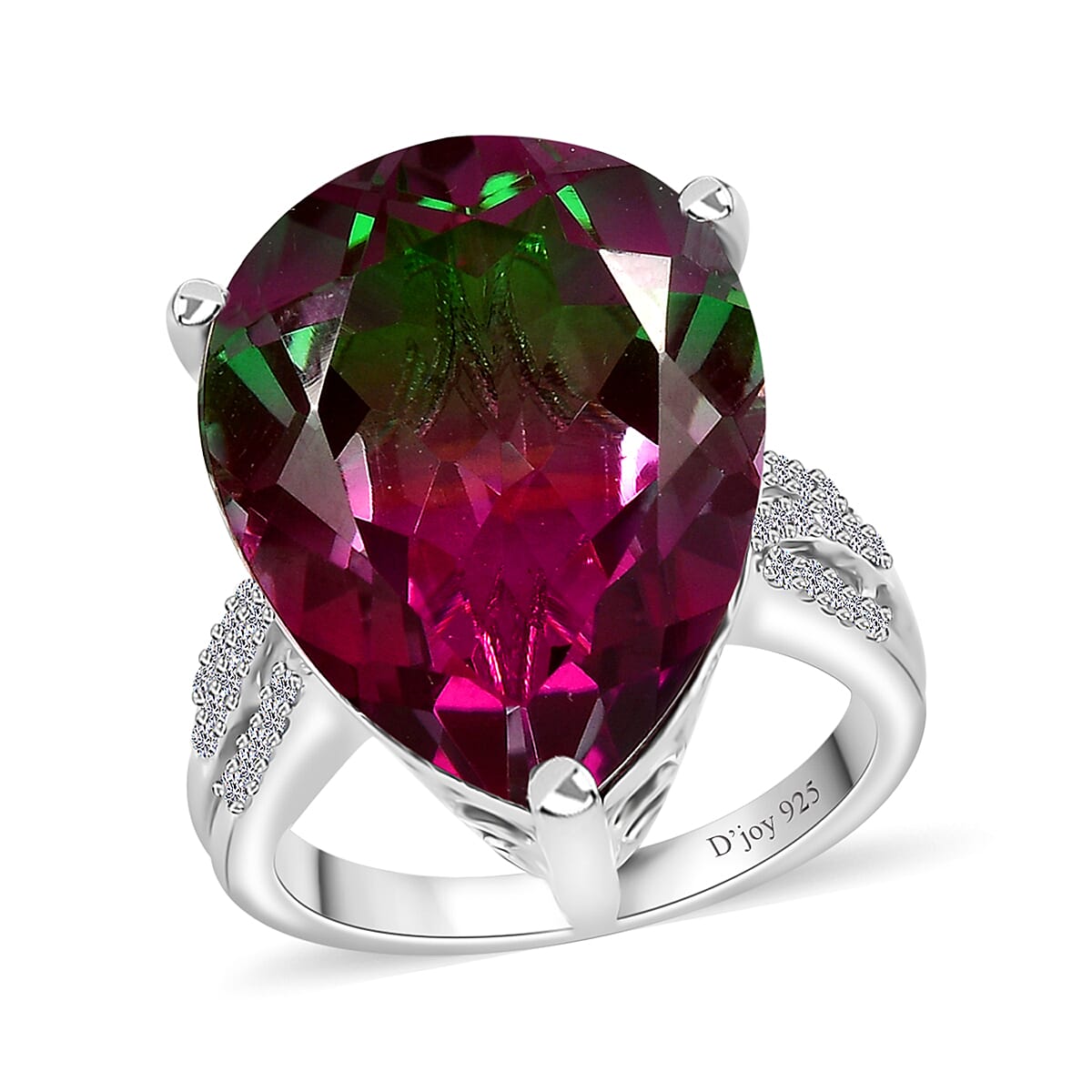 Watermelon Quartz, White Zircon Ring in Sterling Silver