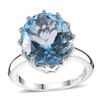 Sky Bue Topaz Solitaire Ring in Platinum Over Sterling Silver (Size 6.0) 9.25 ctw
