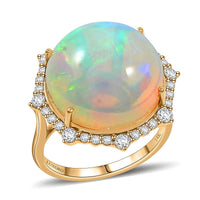 Certified & Appraised Luxoro 14K Yellow Gold AAA Ethiopian Welo Opal and Diamond Ring (Size 10.0) 4.60 Grams 11.60 ctw